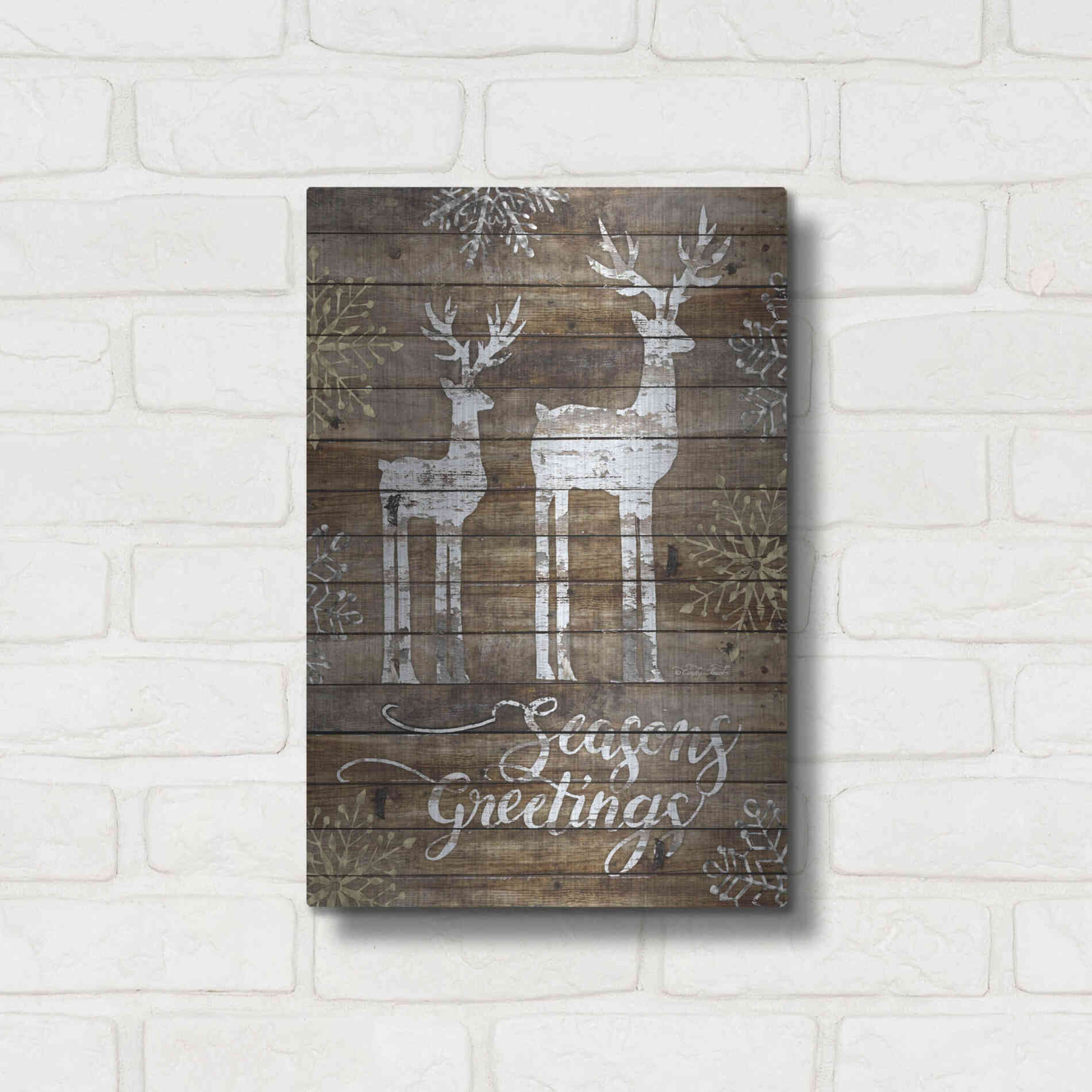 Luxe Metal Art 'Season's Greetings Deer' by Cindy Jacobs, Metal Wall Art,12x16