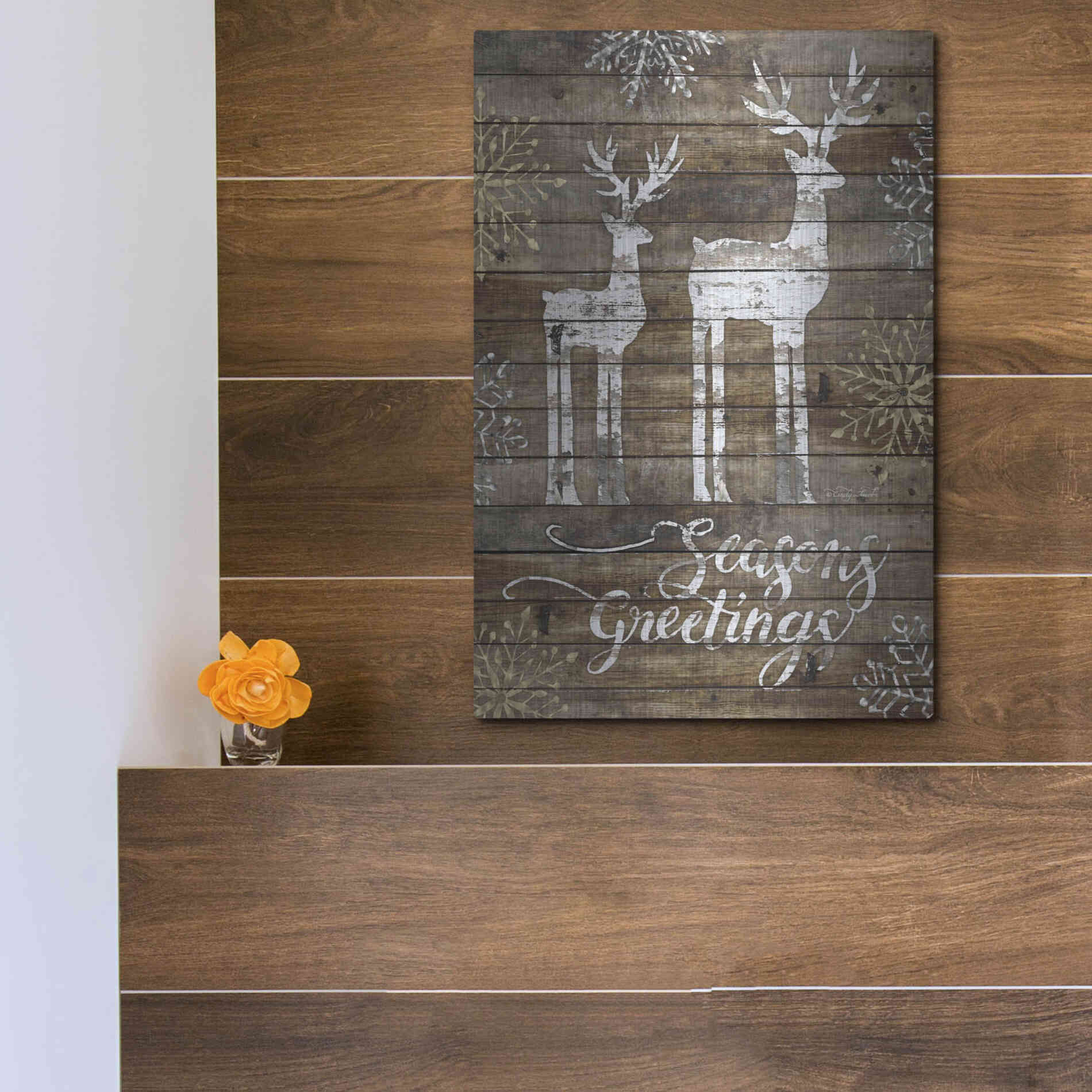 Luxe Metal Art 'Season's Greetings Deer' by Cindy Jacobs, Metal Wall Art,12x16