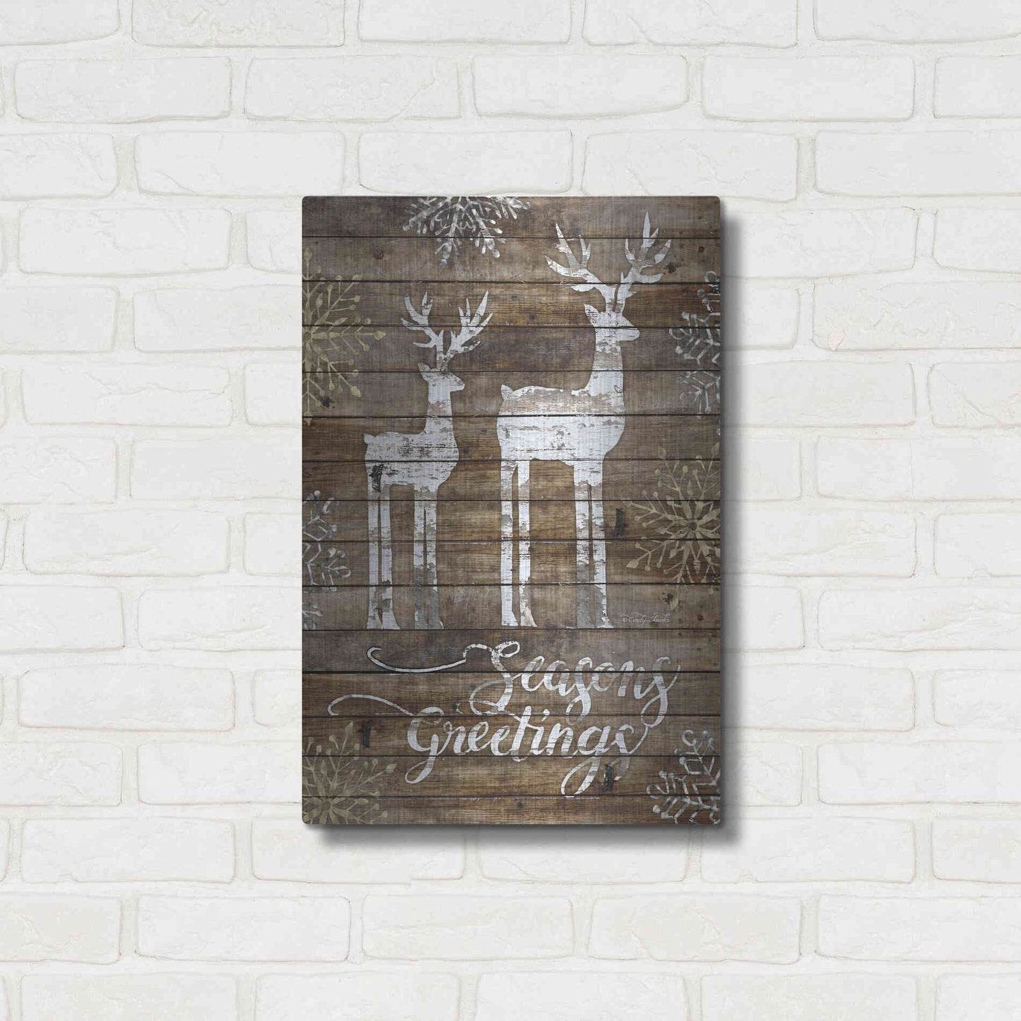 Luxe Metal Art 'Season's Greetings Deer' by Cindy Jacobs, Metal Wall Art,16x24