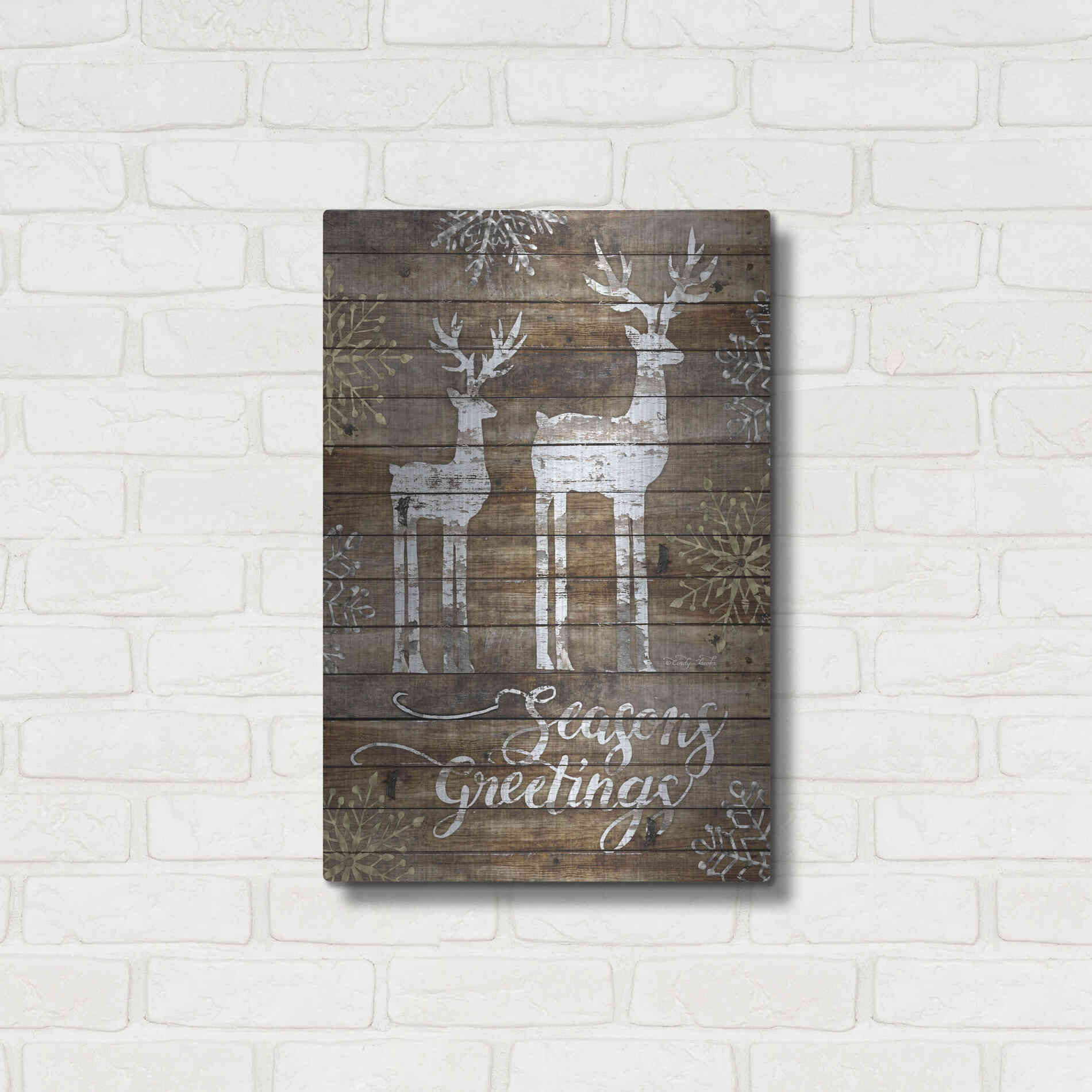 Luxe Metal Art 'Season's Greetings Deer' by Cindy Jacobs, Metal Wall Art,16x24