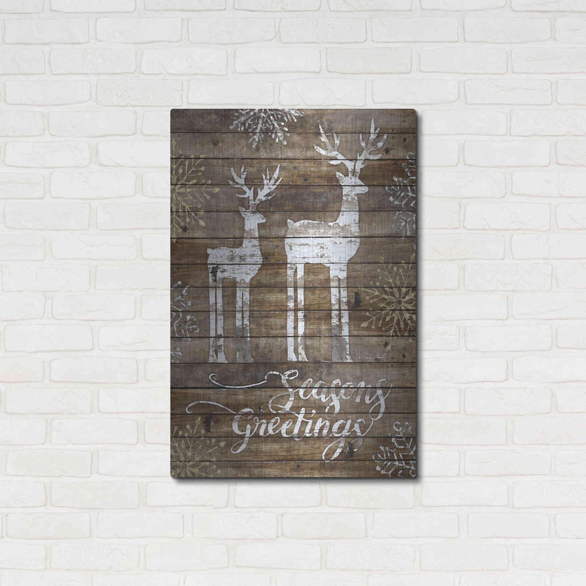 Luxe Metal Art 'Season's Greetings Deer' by Cindy Jacobs, Metal Wall Art,24x36