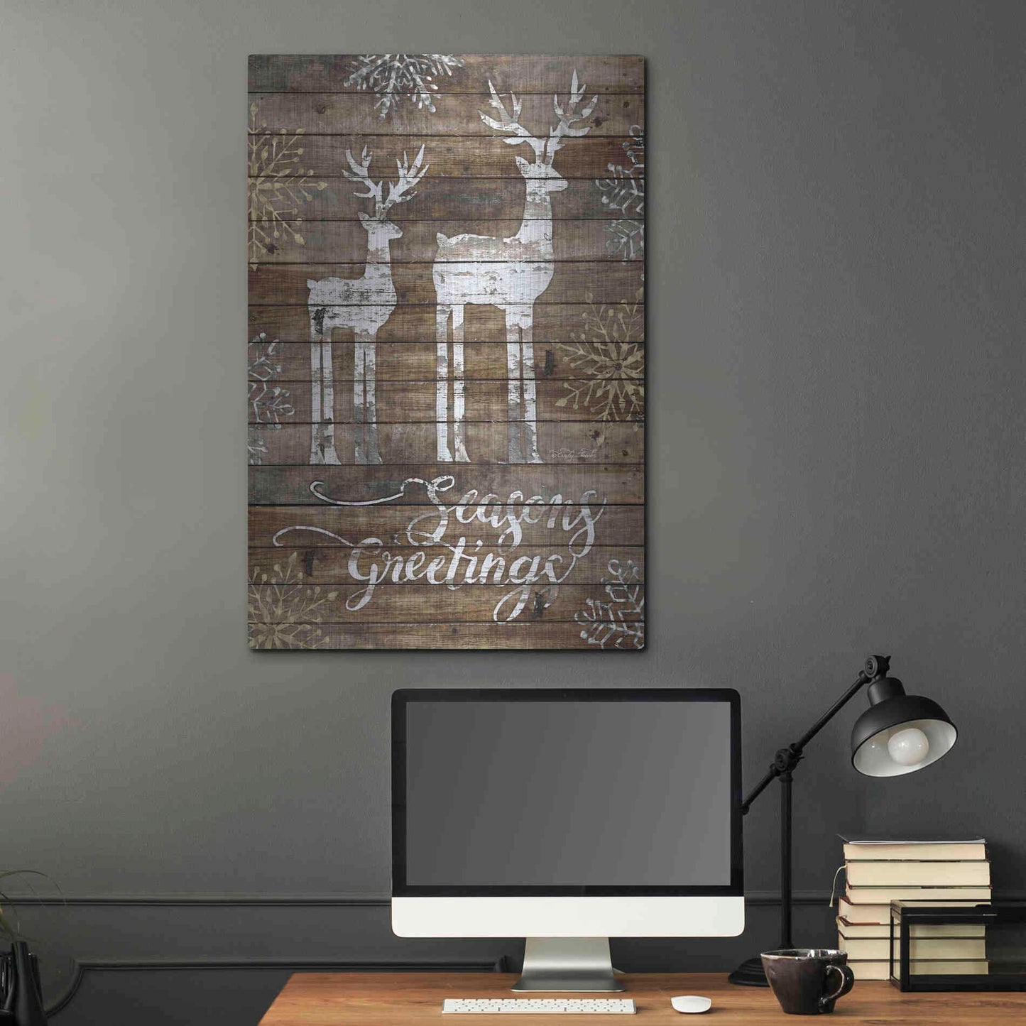 Luxe Metal Art 'Season's Greetings Deer' by Cindy Jacobs, Metal Wall Art,24x36
