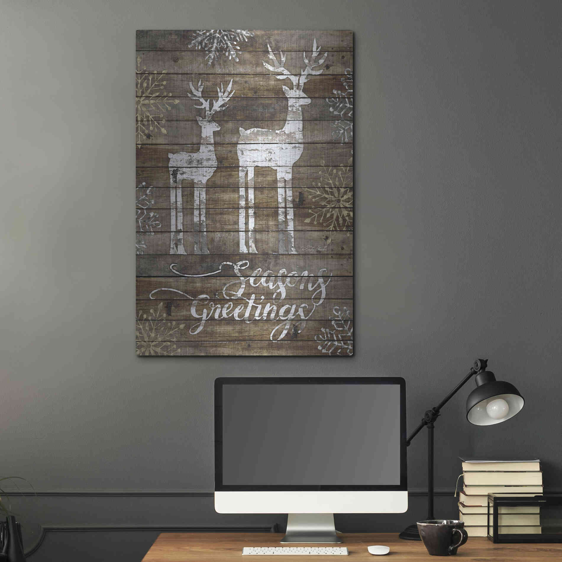 Luxe Metal Art 'Season's Greetings Deer' by Cindy Jacobs, Metal Wall Art,24x36
