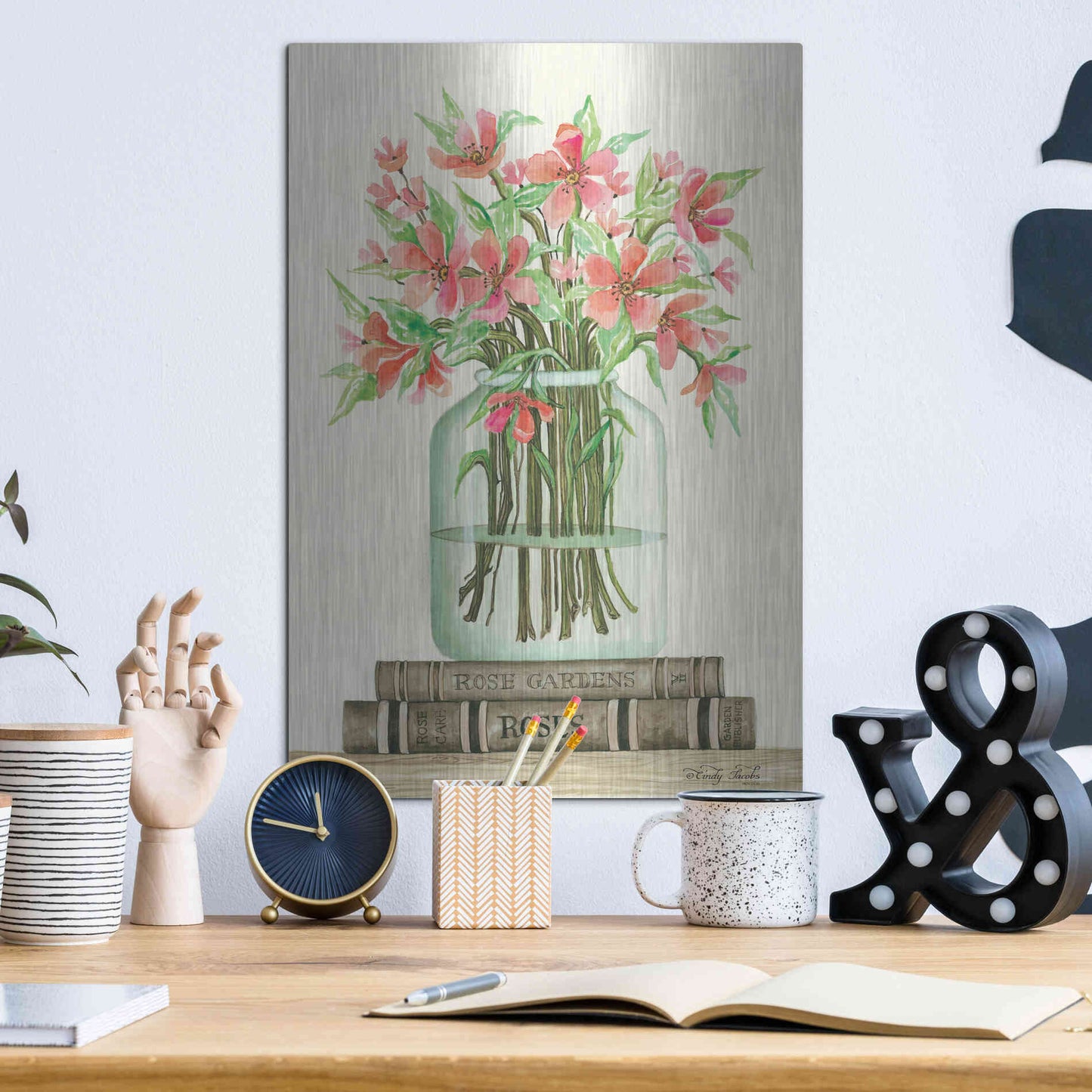 Luxe Metal Art 'Book Bouquet II' by Cindy Jacobs, Metal Wall Art,12x16