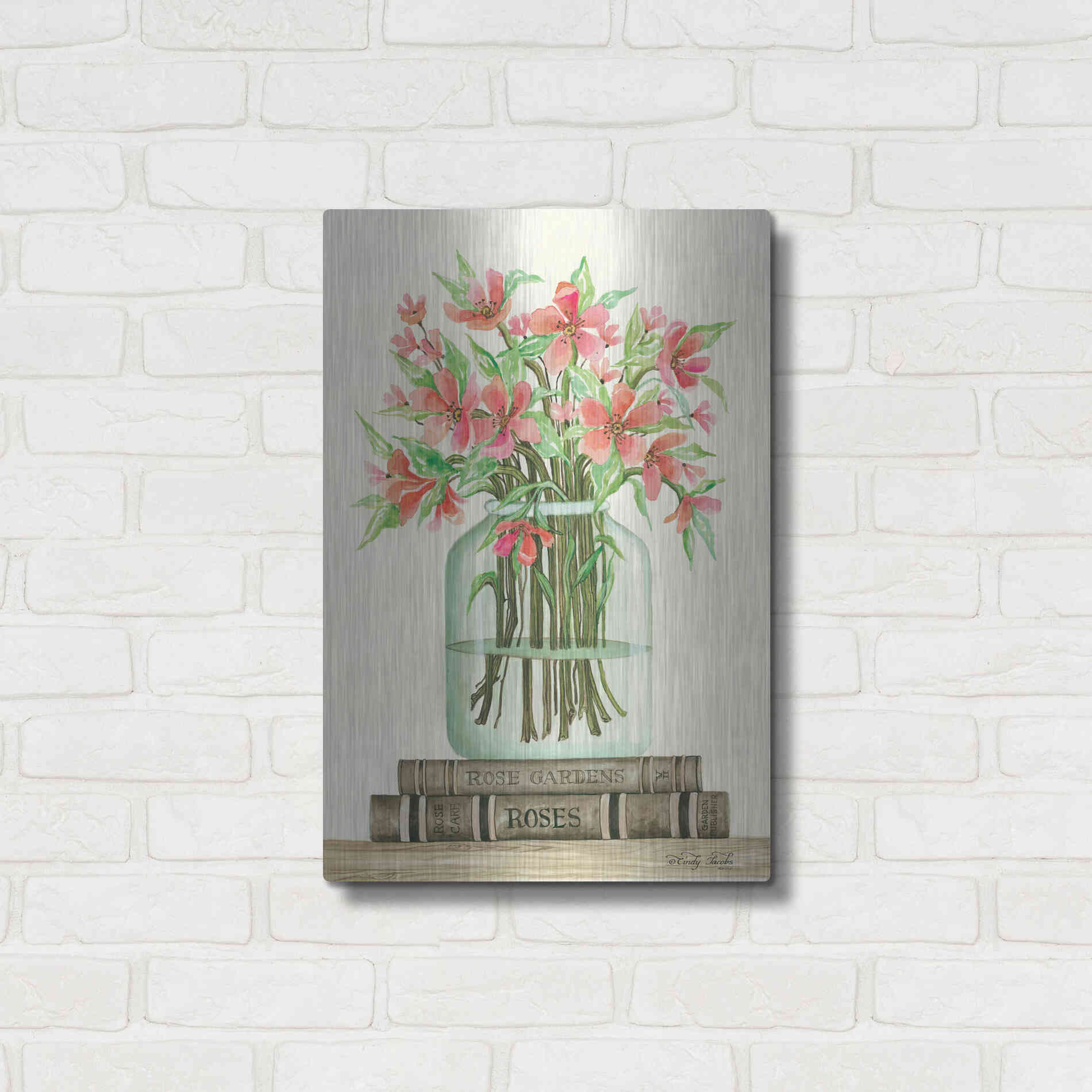 Luxe Metal Art 'Book Bouquet II' by Cindy Jacobs, Metal Wall Art,16x24