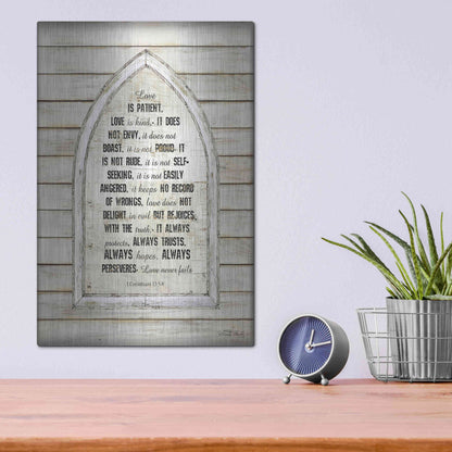Luxe Metal Art 'Love is Patient Verse Arch' by Cindy Jacobs, Metal Wall Art,12x16