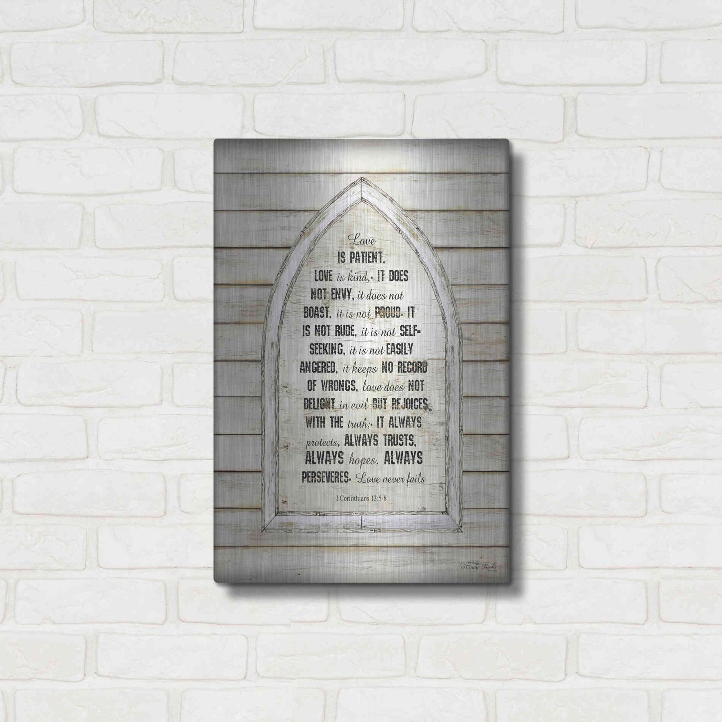 Luxe Metal Art 'Love is Patient Verse Arch' by Cindy Jacobs, Metal Wall Art,16x24