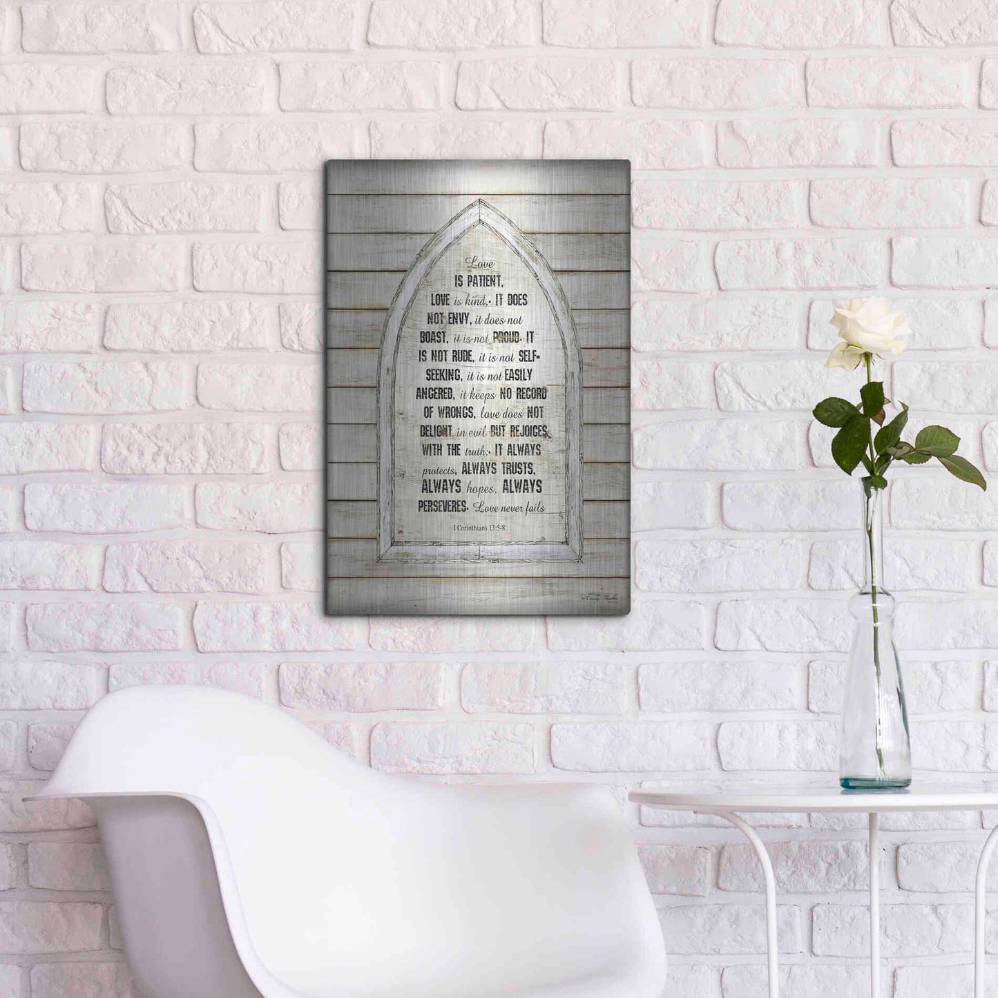 Luxe Metal Art 'Love is Patient Verse Arch' by Cindy Jacobs, Metal Wall Art,16x24