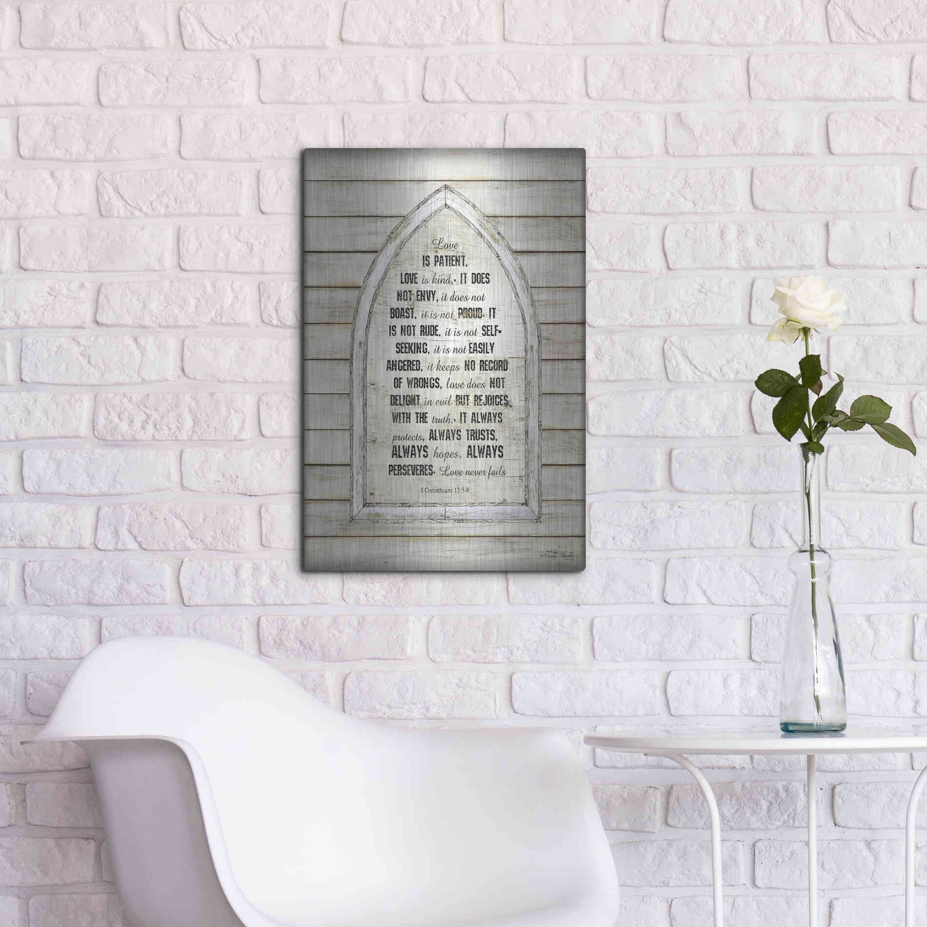 Luxe Metal Art 'Love is Patient Verse Arch' by Cindy Jacobs, Metal Wall Art,16x24