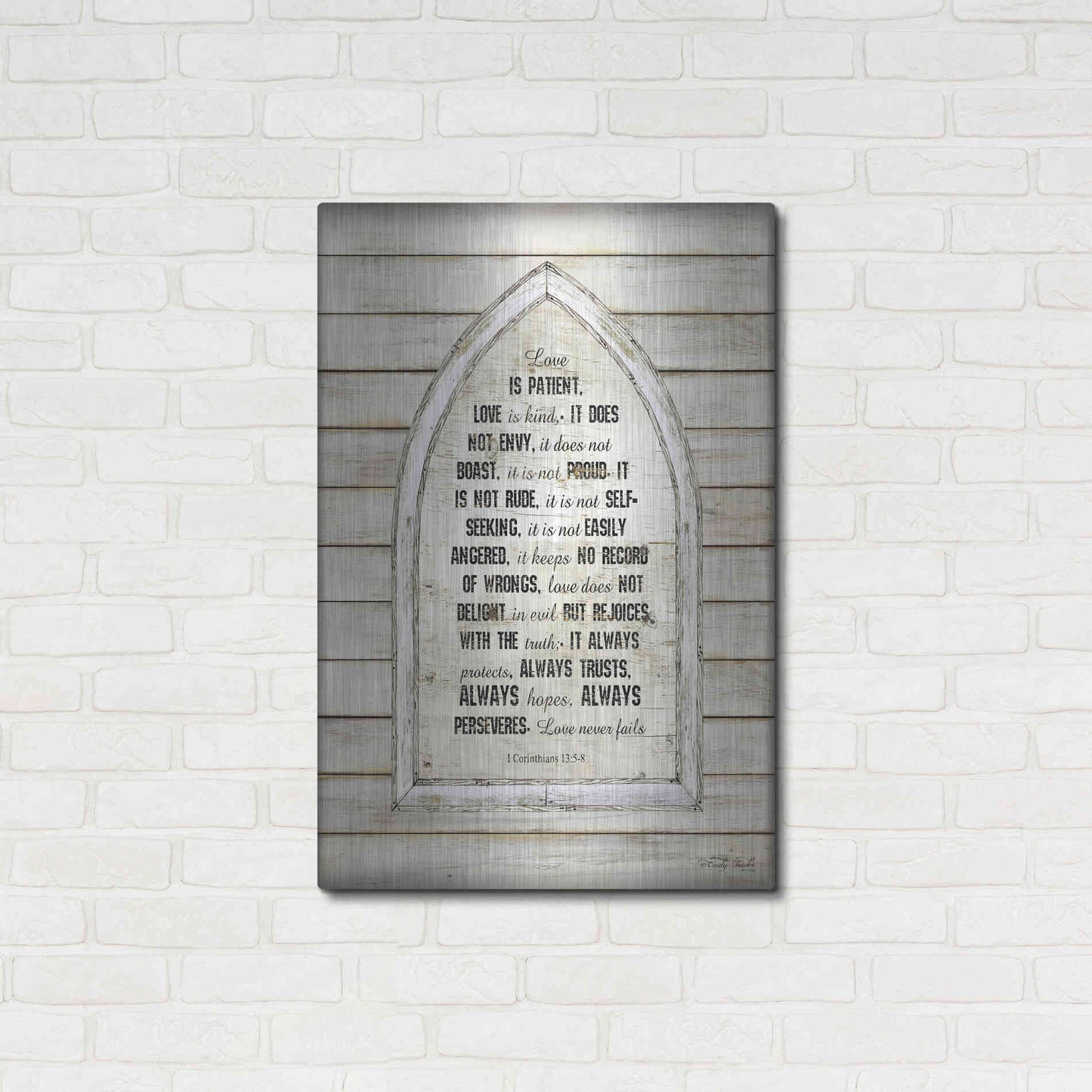 Luxe Metal Art 'Love is Patient Verse Arch' by Cindy Jacobs, Metal Wall Art,24x36