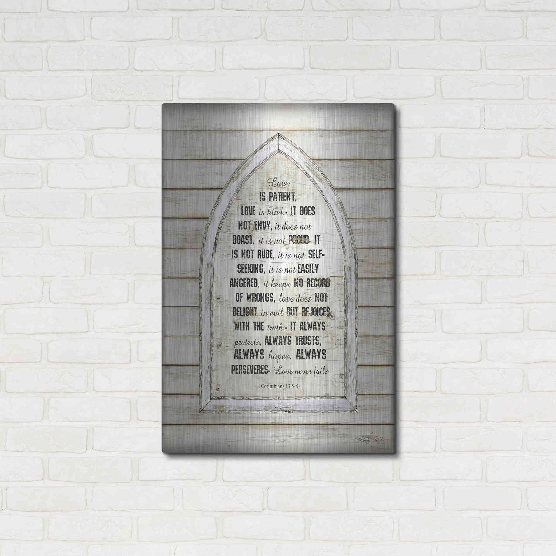 Luxe Metal Art 'Love is Patient Verse Arch' by Cindy Jacobs, Metal Wall Art,24x36