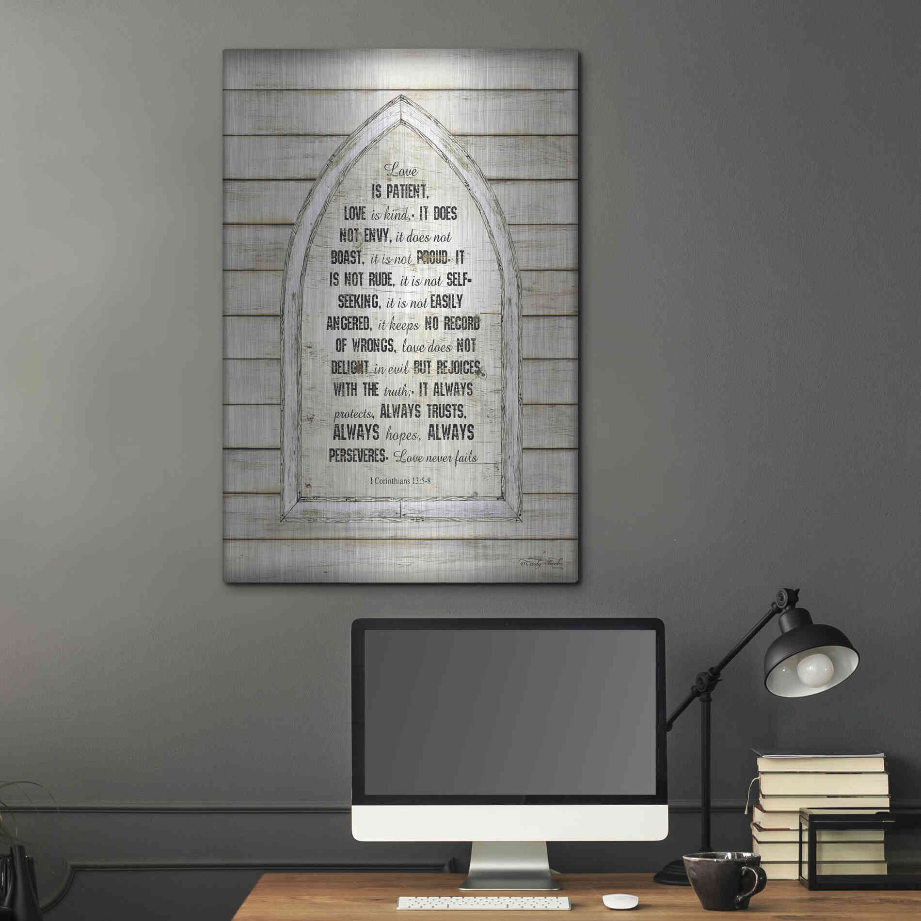 Luxe Metal Art 'Love is Patient Verse Arch' by Cindy Jacobs, Metal Wall Art,24x36