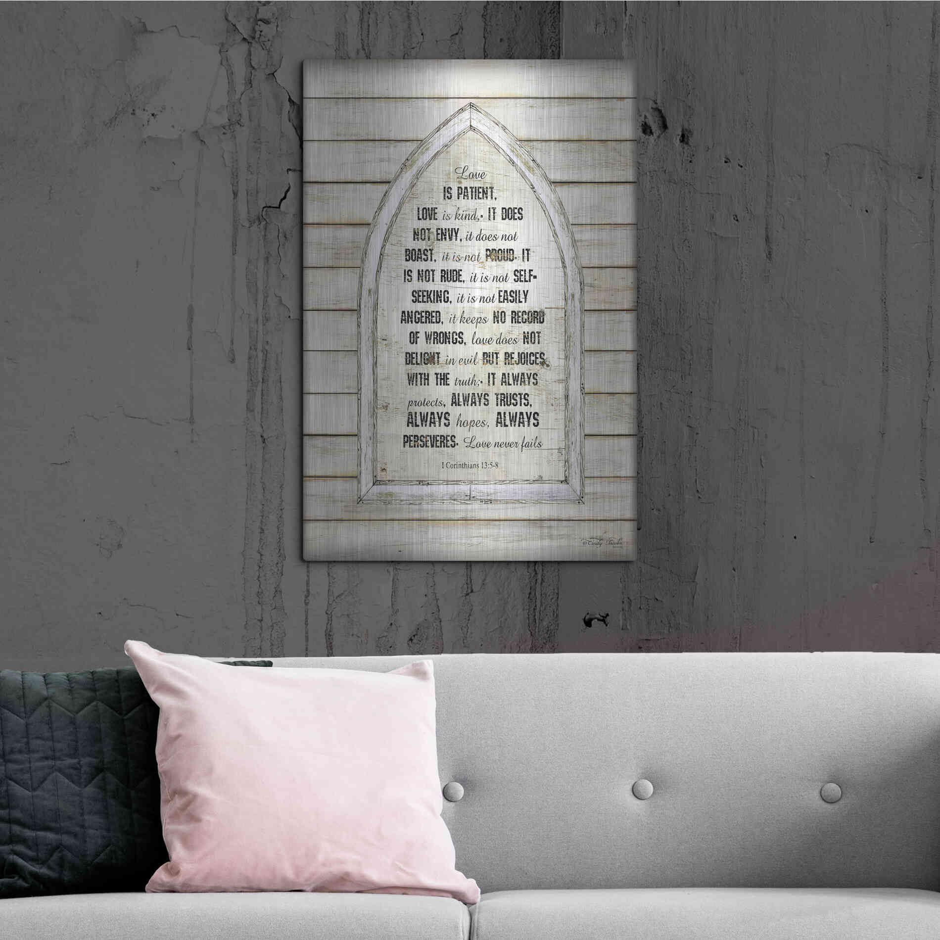 Luxe Metal Art 'Love is Patient Verse Arch' by Cindy Jacobs, Metal Wall Art,24x36