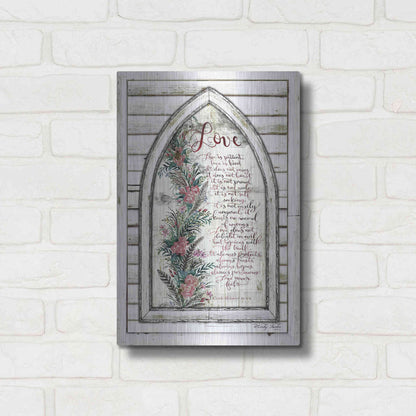 Luxe Metal Art 'Love is Patient Arch with Flowers' by Cindy Jacobs, Metal Wall Art,12x16