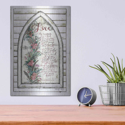 Luxe Metal Art 'Love is Patient Arch with Flowers' by Cindy Jacobs, Metal Wall Art,12x16