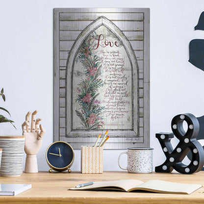 Luxe Metal Art 'Love is Patient Arch with Flowers' by Cindy Jacobs, Metal Wall Art,12x16