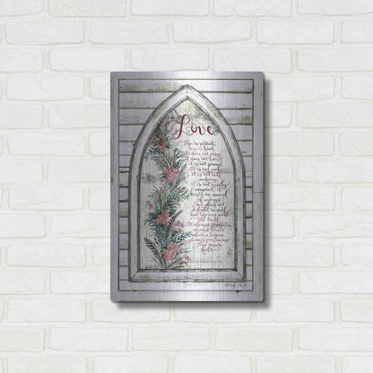 Luxe Metal Art 'Love is Patient Arch with Flowers' by Cindy Jacobs, Metal Wall Art,16x24