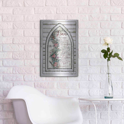 Luxe Metal Art 'Love is Patient Arch with Flowers' by Cindy Jacobs, Metal Wall Art,16x24