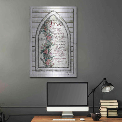 Luxe Metal Art 'Love is Patient Arch with Flowers' by Cindy Jacobs, Metal Wall Art,24x36