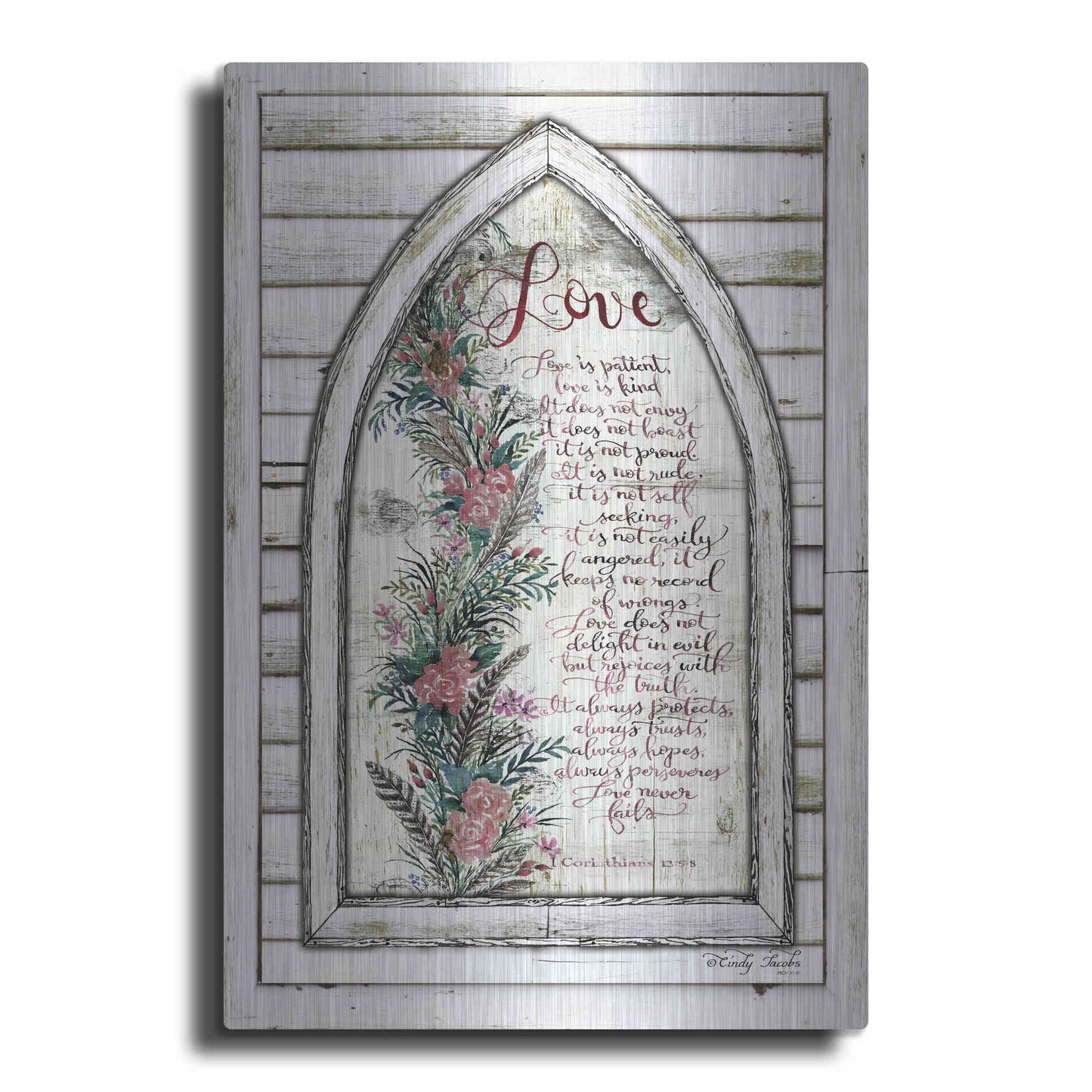 Luxe Metal Art 'Love is Patient Arch with Flowers' by Cindy Jacobs, Metal Wall Art