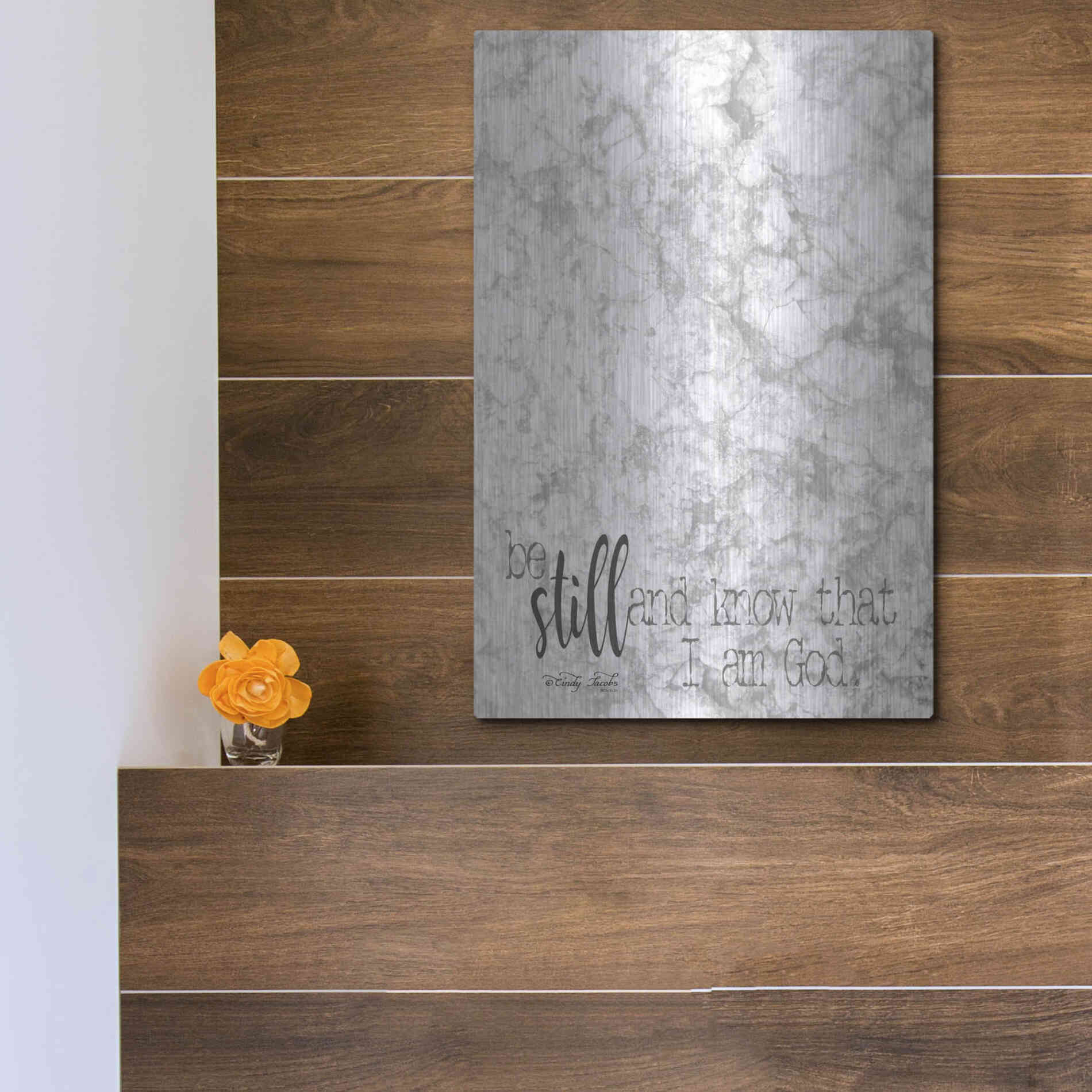 Luxe Metal Art 'Be Still' by Cindy Jacobs, Metal Wall Art,12x16