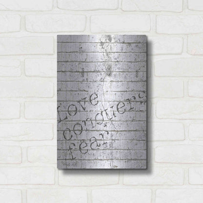 Luxe Metal Art 'Love Conquers Fear' by Cindy Jacobs, Metal Wall Art,12x16