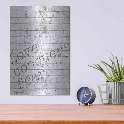 Luxe Metal Art 'Love Conquers Fear' by Cindy Jacobs, Metal Wall Art,12x16