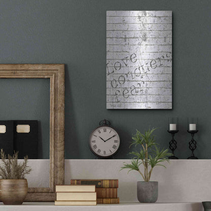 Luxe Metal Art 'Love Conquers Fear' by Cindy Jacobs, Metal Wall Art,12x16