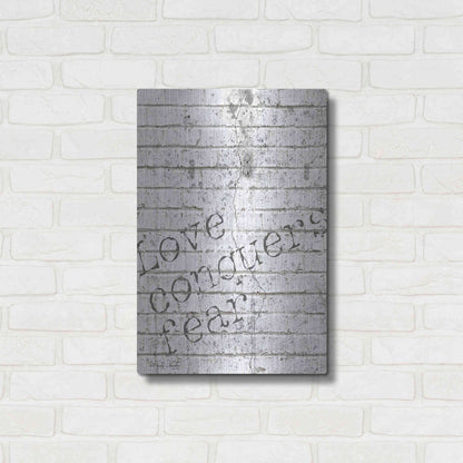 Luxe Metal Art 'Love Conquers Fear' by Cindy Jacobs, Metal Wall Art,16x24