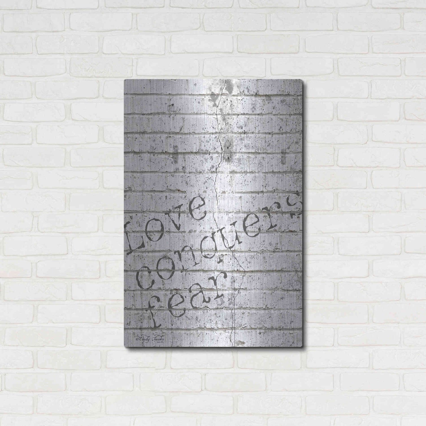 Luxe Metal Art 'Love Conquers Fear' by Cindy Jacobs, Metal Wall Art,24x36