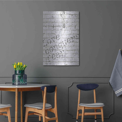 Luxe Metal Art 'Love Conquers Fear' by Cindy Jacobs, Metal Wall Art,24x36
