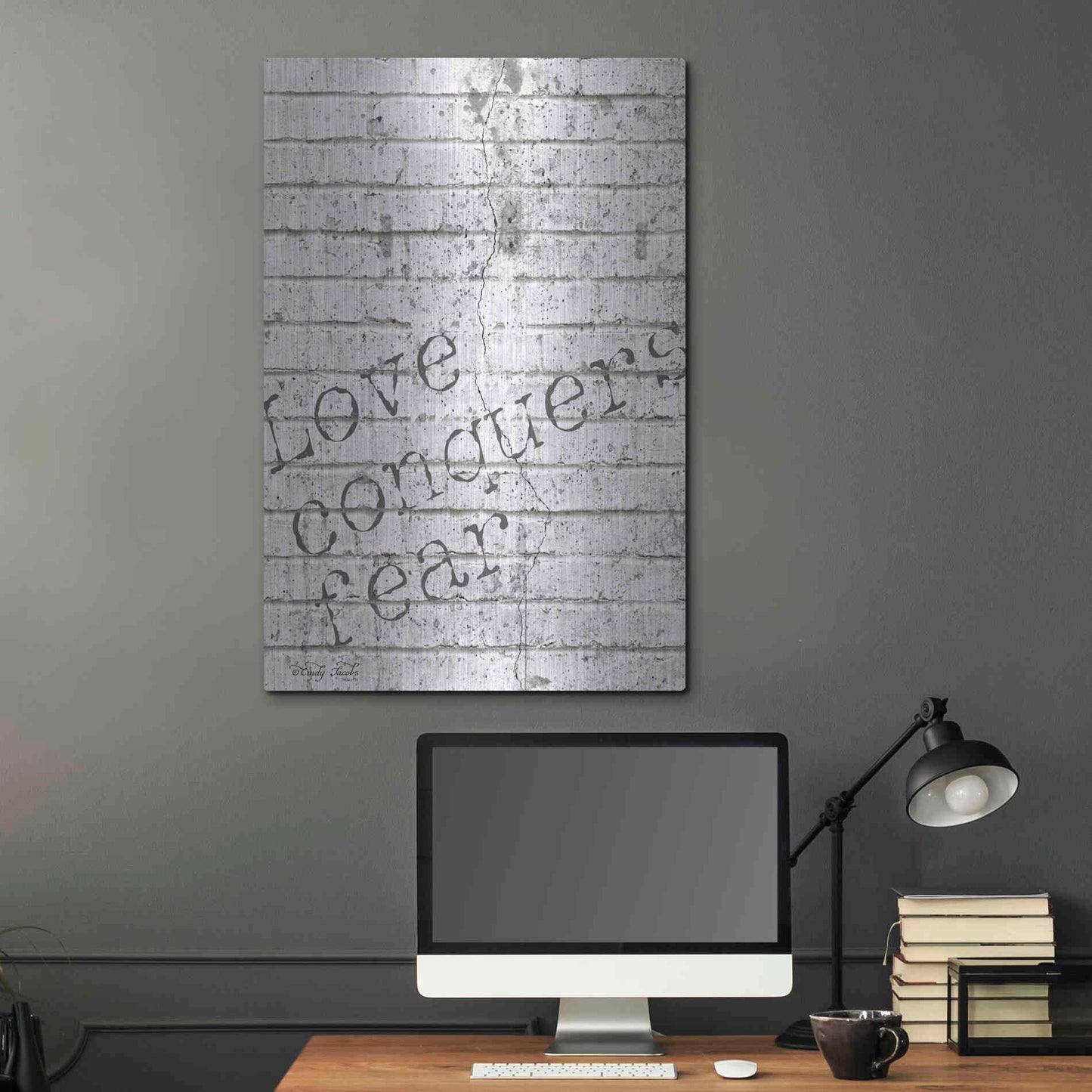 Luxe Metal Art 'Love Conquers Fear' by Cindy Jacobs, Metal Wall Art,24x36