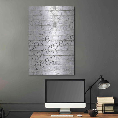Luxe Metal Art 'Love Conquers Fear' by Cindy Jacobs, Metal Wall Art,24x36