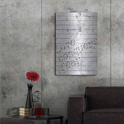 Luxe Metal Art 'Love Conquers Fear' by Cindy Jacobs, Metal Wall Art,24x36