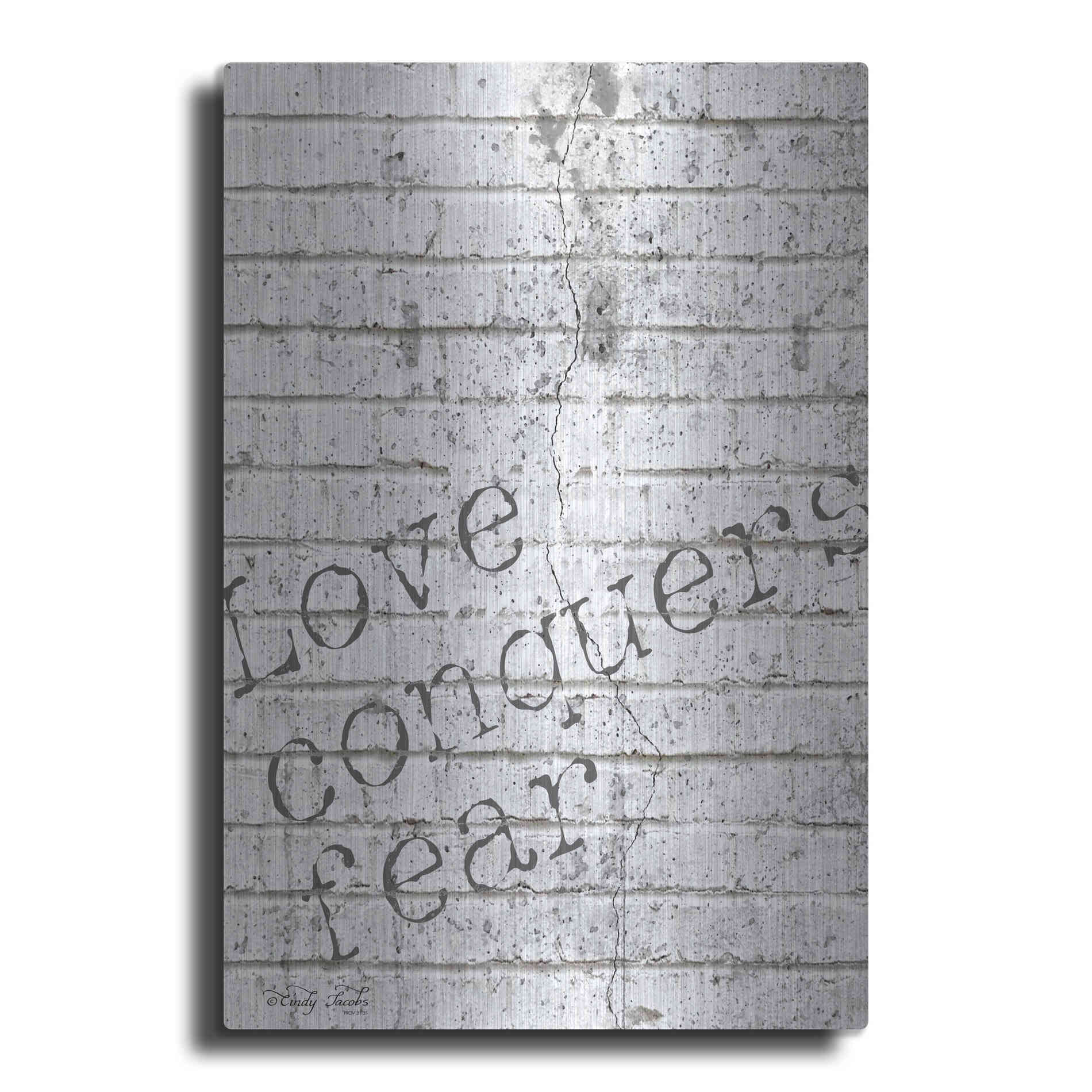 Luxe Metal Art 'Love Conquers Fear' by Cindy Jacobs, Metal Wall Art