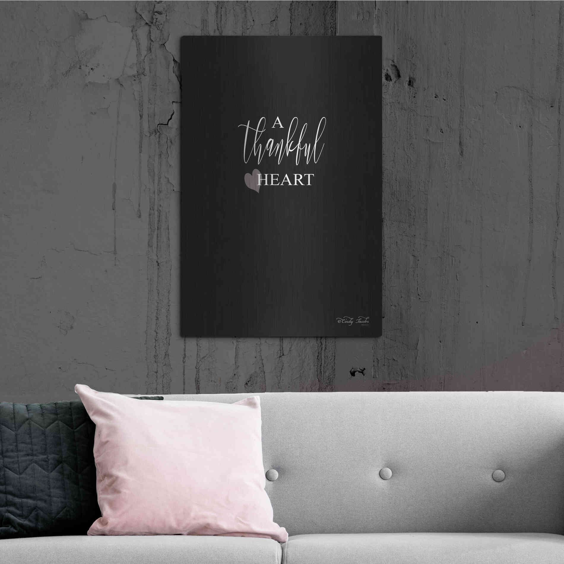 Luxe Metal Art 'A Thankful Heart Sign' by Cindy Jacobs, Metal Wall Art,24x36