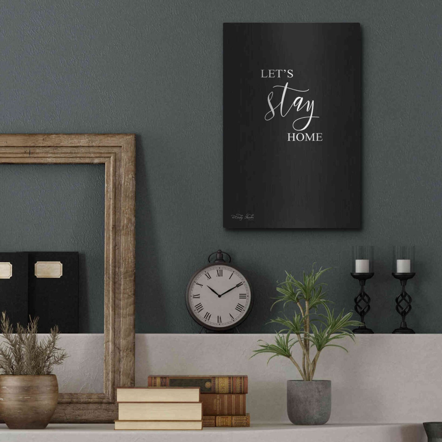 Luxe Metal Art 'Let's Stay Home Sign' by Cindy Jacobs, Metal Wall Art,12x16