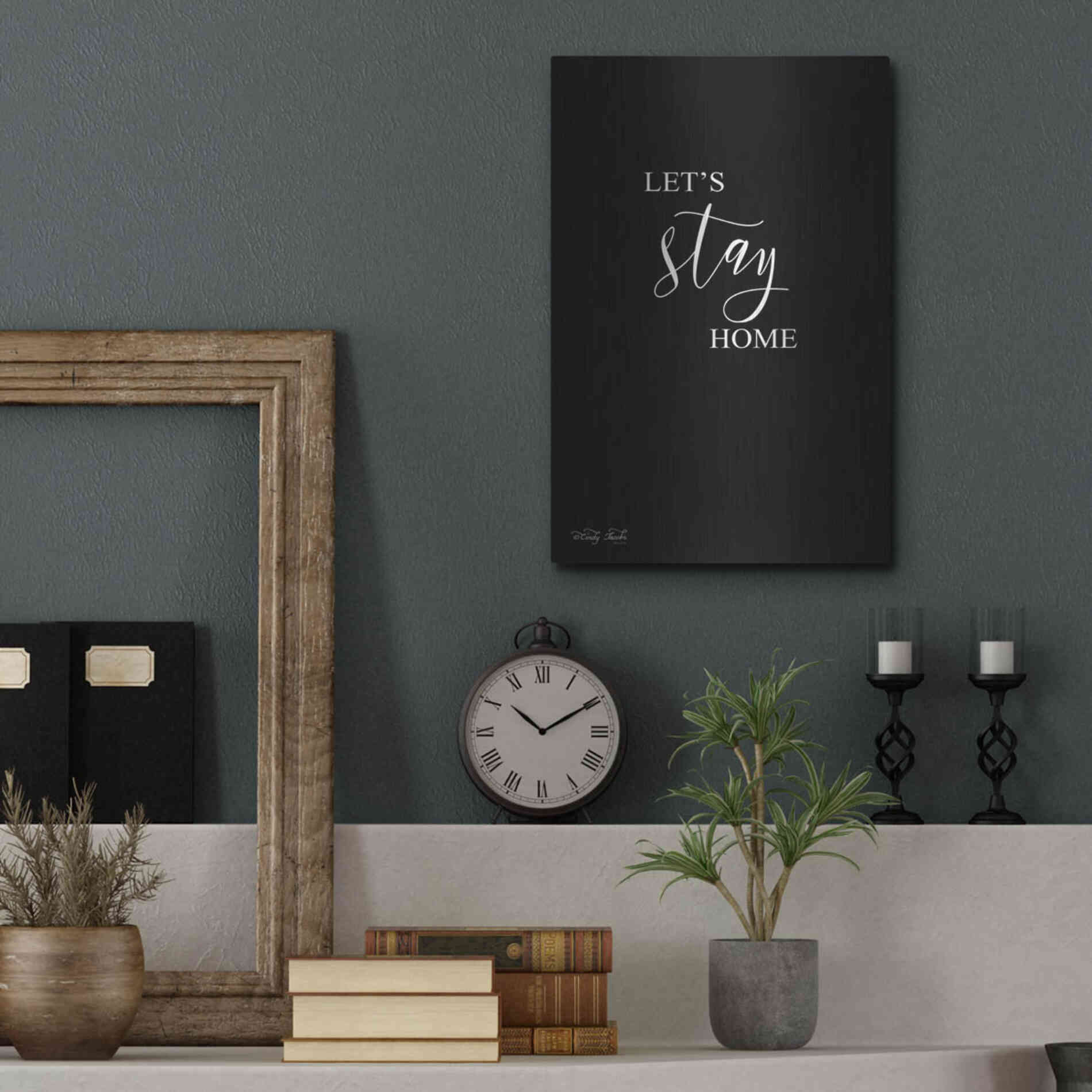 Luxe Metal Art 'Let's Stay Home Sign' by Cindy Jacobs, Metal Wall Art,12x16