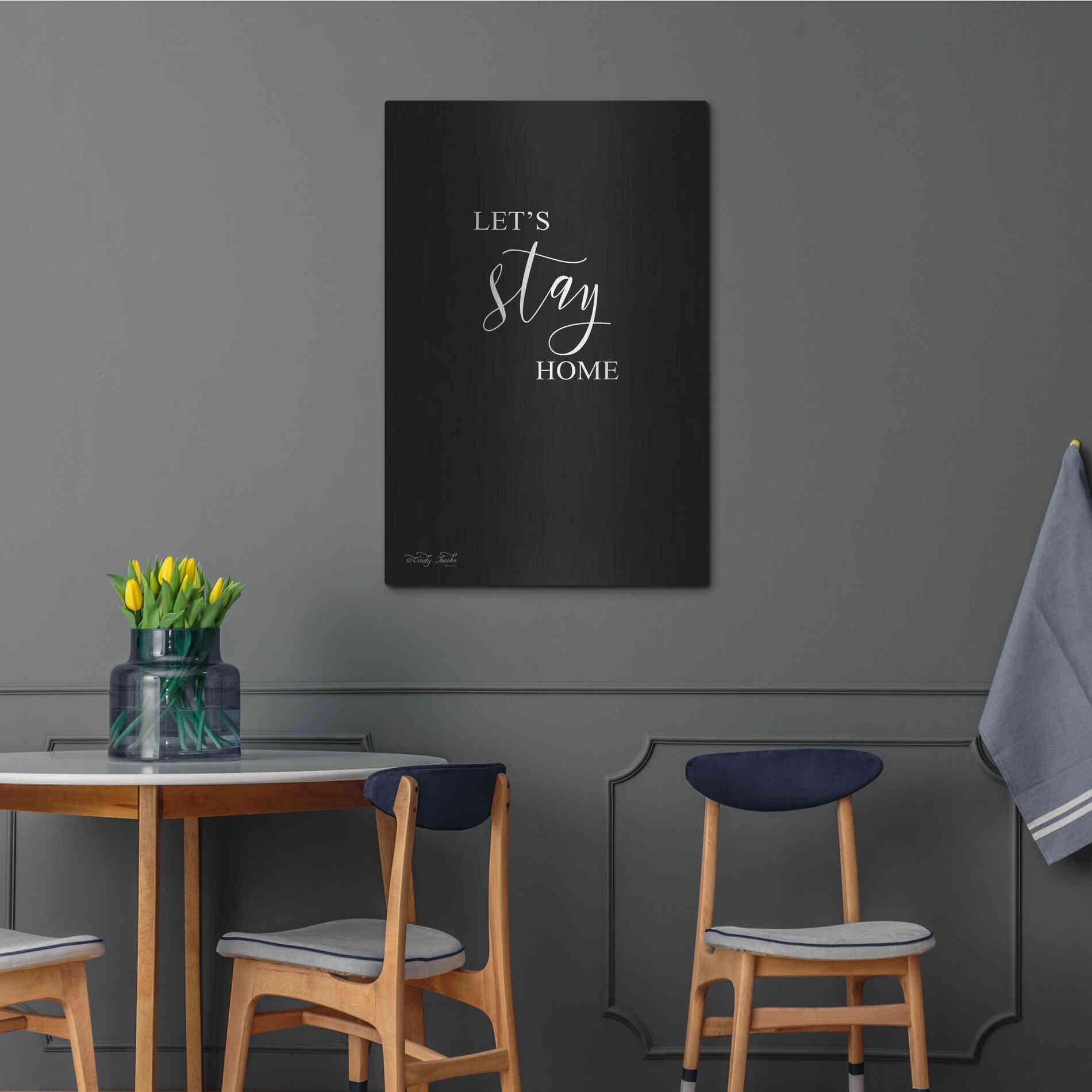 Luxe Metal Art 'Let's Stay Home Sign' by Cindy Jacobs, Metal Wall Art,24x36