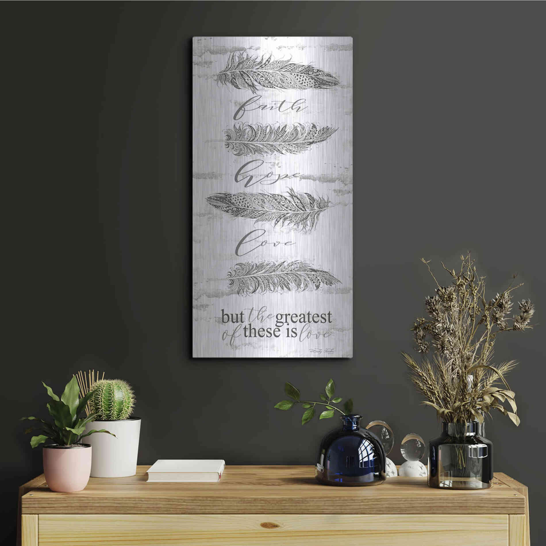 Luxe Metal Art 'The Greatest is Love' by Cindy Jacobs, Metal Wall Art,12x24