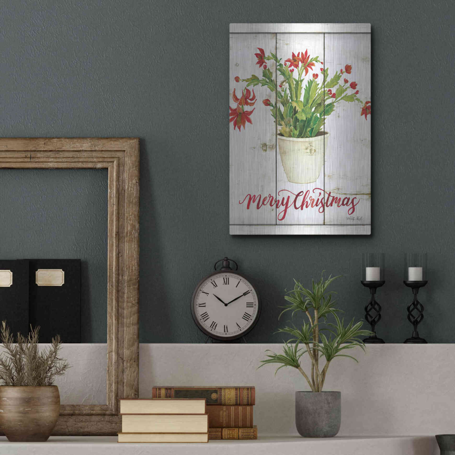 Luxe Metal Art 'Merry Christmas Cactus' by Cindy Jacobs, Metal Wall Art,12x16