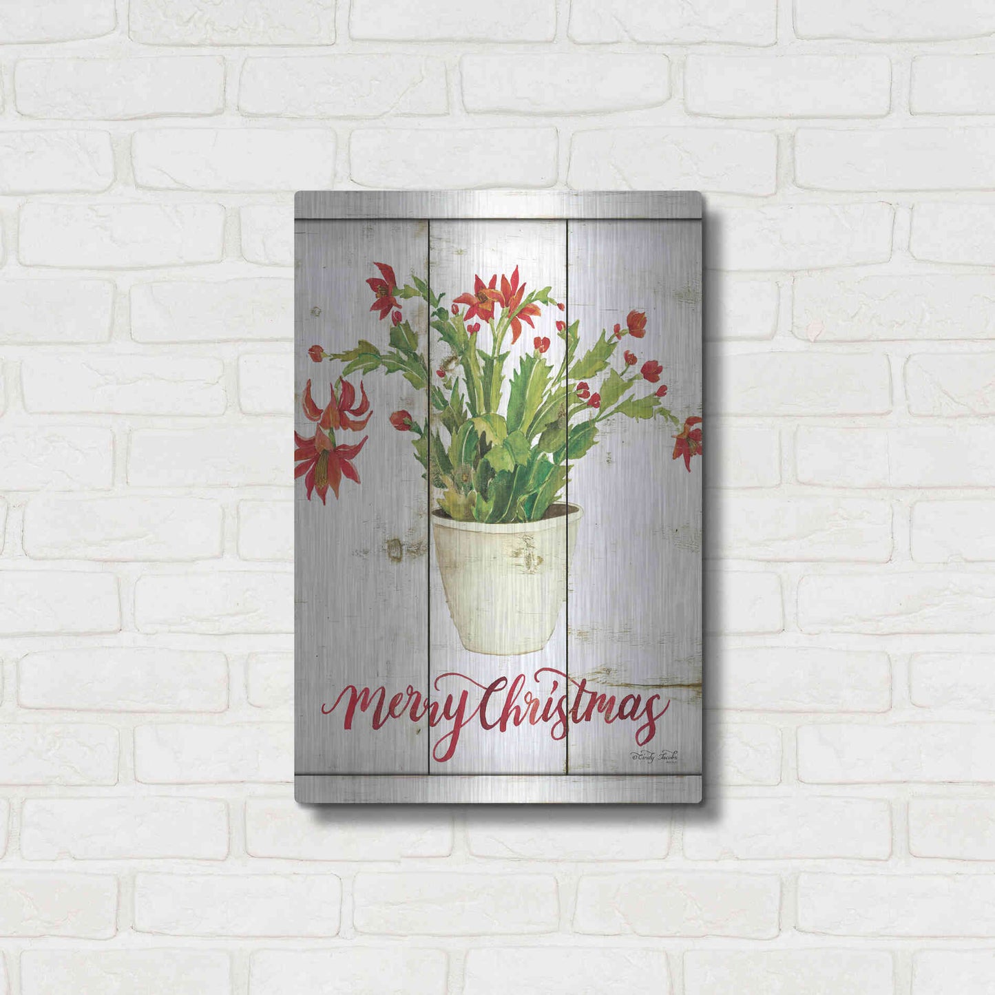 Luxe Metal Art 'Merry Christmas Cactus' by Cindy Jacobs, Metal Wall Art,16x24