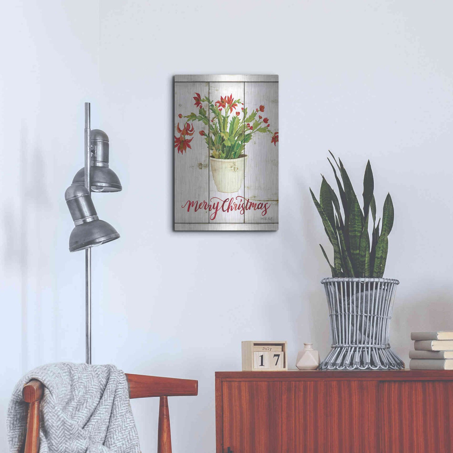 Luxe Metal Art 'Merry Christmas Cactus' by Cindy Jacobs, Metal Wall Art,16x24