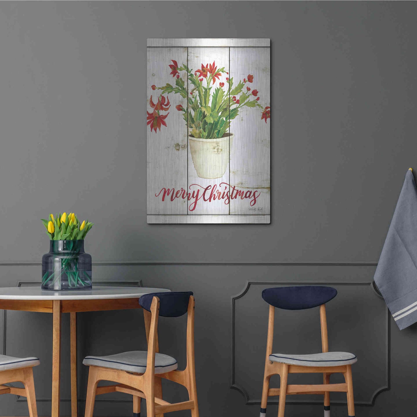 Luxe Metal Art 'Merry Christmas Cactus' by Cindy Jacobs, Metal Wall Art,24x36