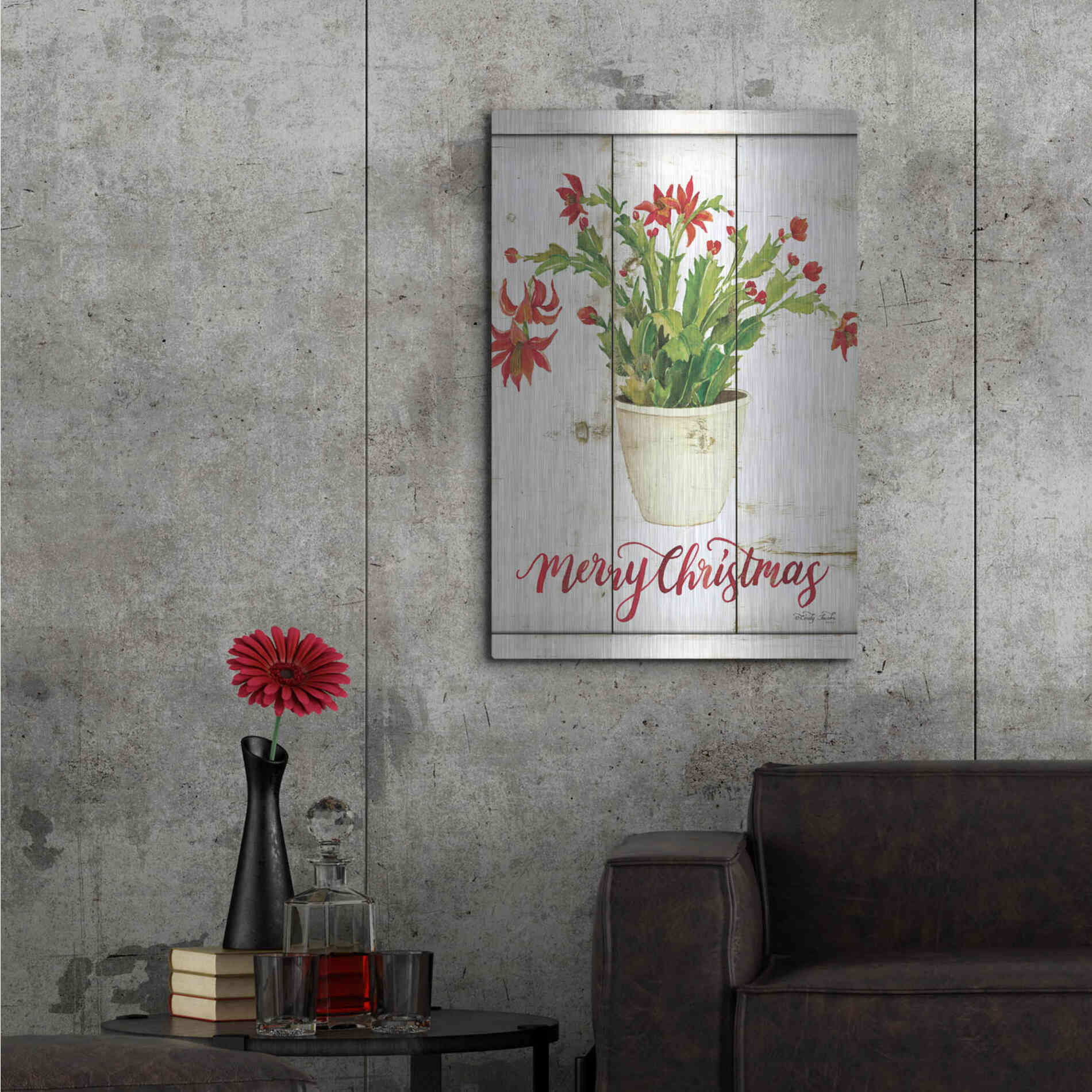 Luxe Metal Art 'Merry Christmas Cactus' by Cindy Jacobs, Metal Wall Art,24x36