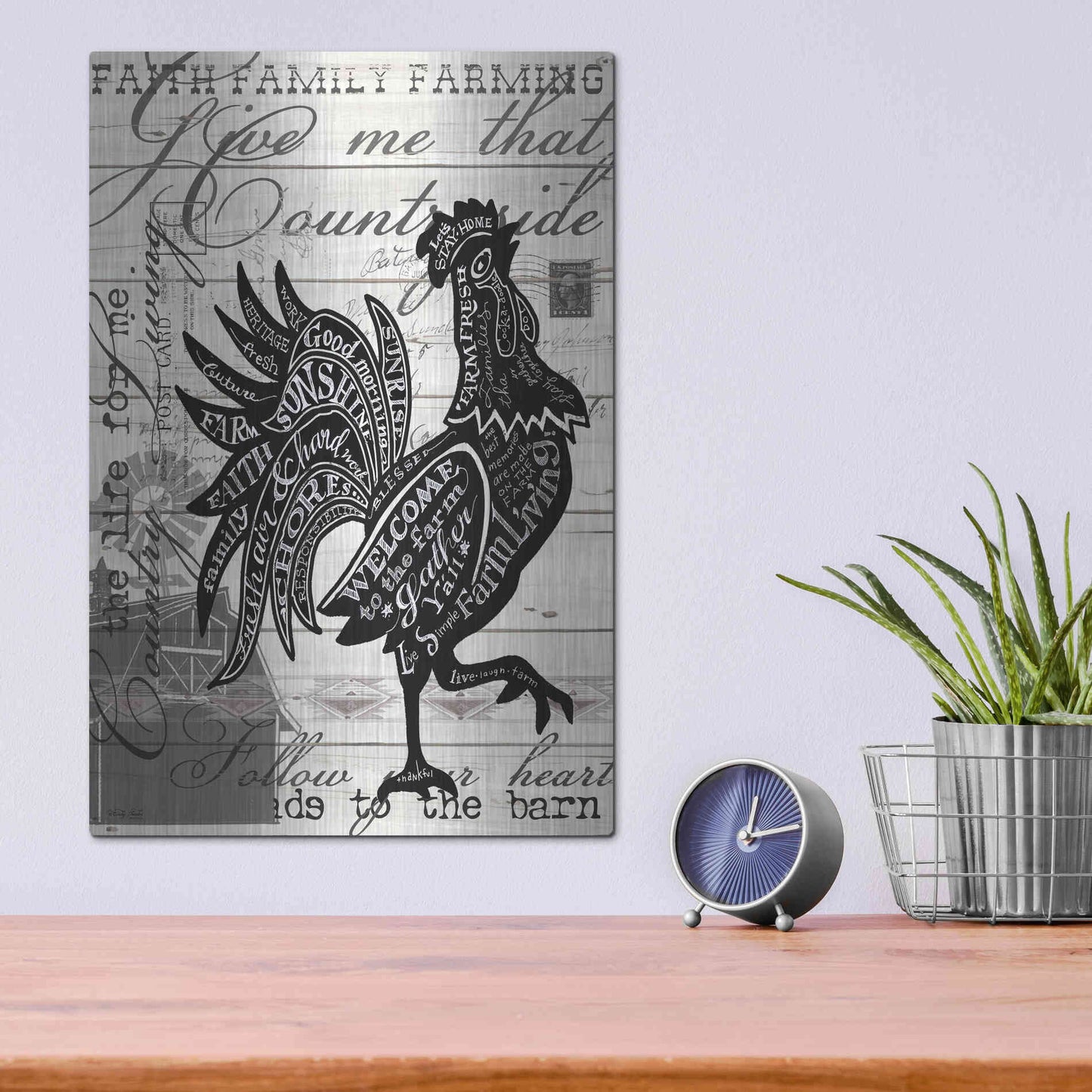 Luxe Metal Art 'Welcome to the Farm Chicken' by Cindy Jacobs, Metal Wall Art,12x16