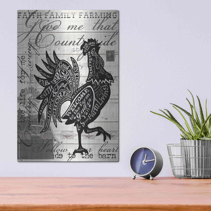 Luxe Metal Art 'Welcome to the Farm Chicken' by Cindy Jacobs, Metal Wall Art,12x16