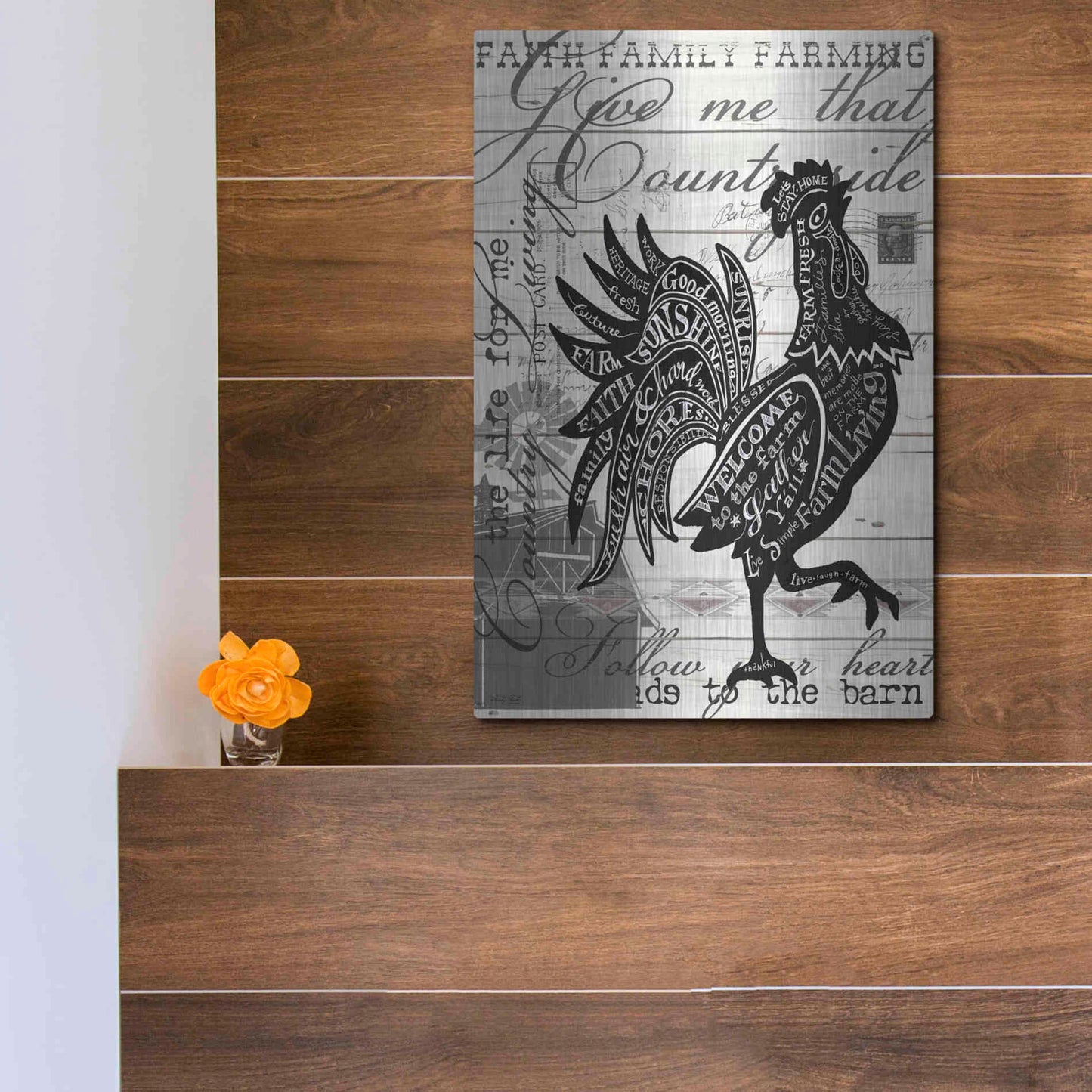 Luxe Metal Art 'Welcome to the Farm Chicken' by Cindy Jacobs, Metal Wall Art,12x16