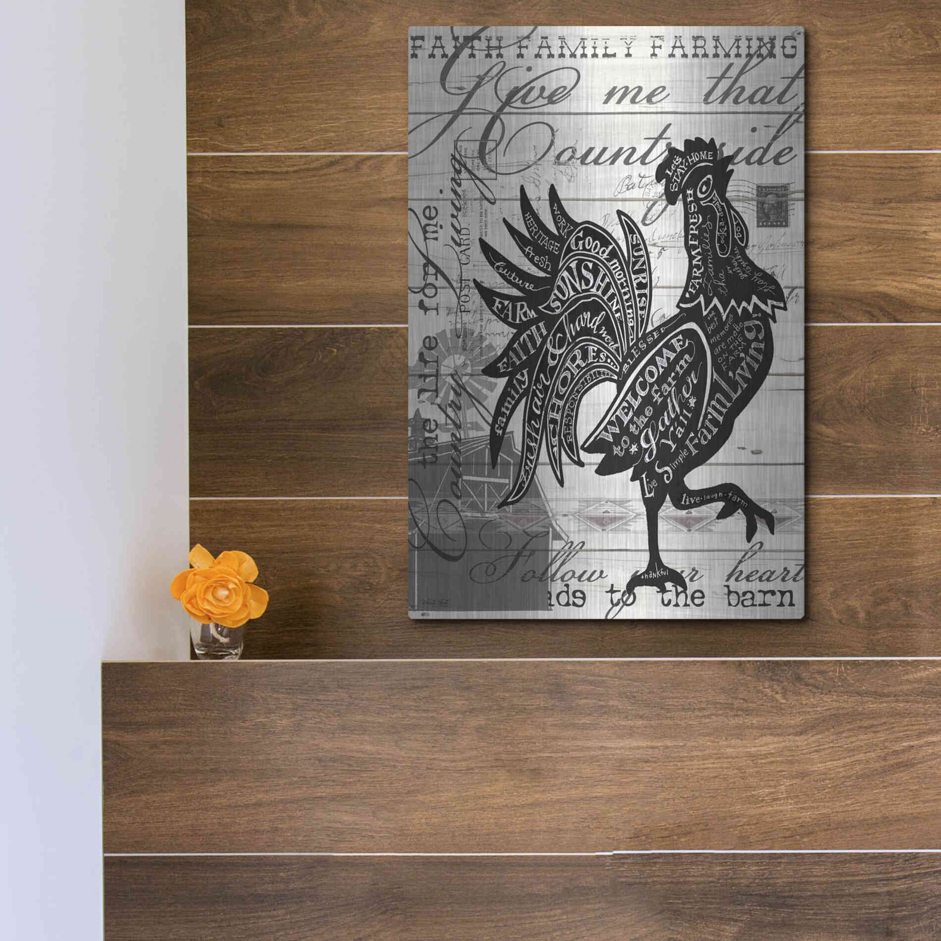 Luxe Metal Art 'Welcome to the Farm Chicken' by Cindy Jacobs, Metal Wall Art,12x16