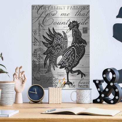 Luxe Metal Art 'Welcome to the Farm Chicken' by Cindy Jacobs, Metal Wall Art,12x16